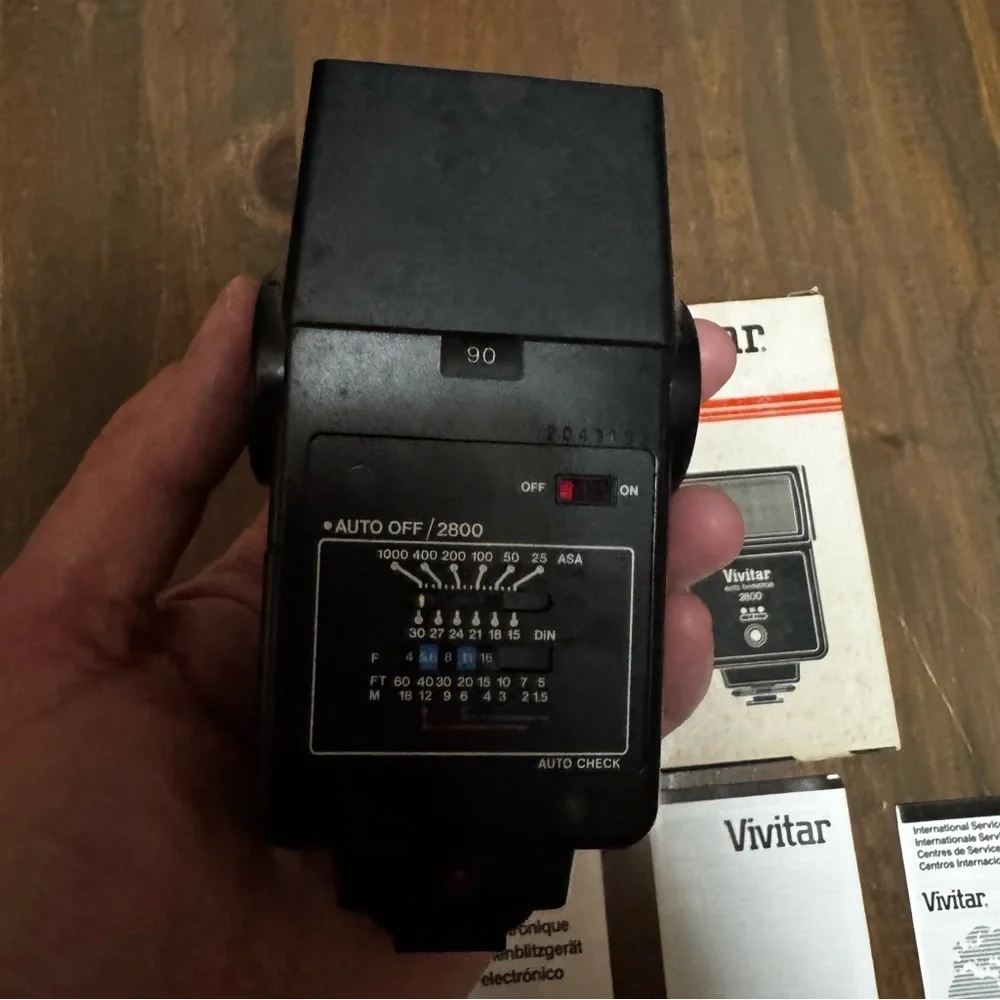 Vtg Vivitar Auto Thyristor 2800 Shoe Mount Flash Working W/ Filters, Box, Manual